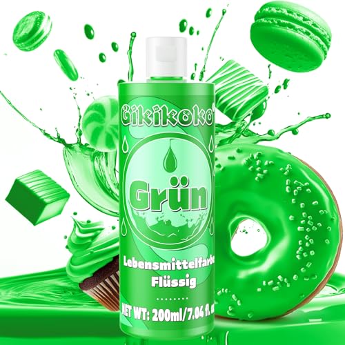 Lebensmittelfarbe - Gikikoko 200ml Lebensmittelfarbe Flüssig Hoch Konzentriert, Lebensmittelfarben, Food Coloring für Backen, Macaron, Cake, Jello, Fondantieren, Kuchen, DIY Slime (Grün) von Gikikoko