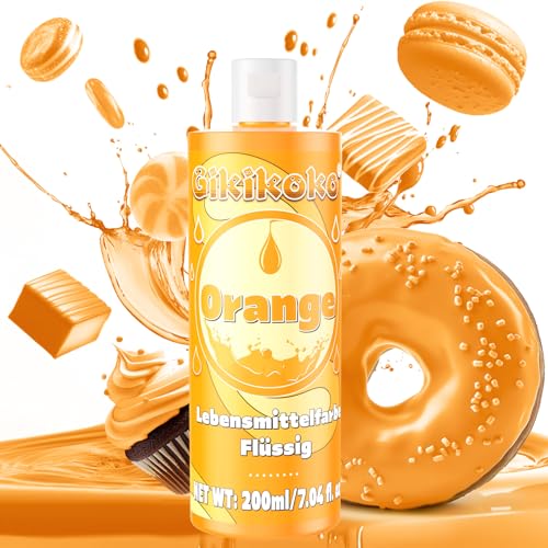 Lebensmittelfarbe - Gikikoko 200ml Lebensmittelfarbe Flüssig Hoch Konzentriert, Lebensmittelfarben, Food Coloring für Backen, Macaron, Cake, Jello, Fondantieren, Kuchen, DIY Slime (Orange) von Gikikoko