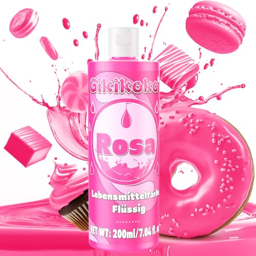 Lebensmittelfarbe - Gikikoko 200ml Lebensmittelfarbe Flüssig Hoch Konzentriert, Lebensmittelfarben, Food Coloring für Backen Macaron Cake Jello Fondantieren Teig Kuchen Slime Uvm Toppings - Rosa von Gikikoko