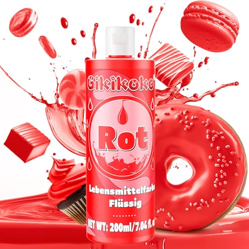 Lebensmittelfarbe - Gikikoko 200ml Lebensmittelfarbe Flüssig Hoch Konzentriert, Lebensmittelfarben, Food Coloring für Backen, Macaron, Cake, Jello, Fondantieren, Kuchen, DIY Slime (Rot) von Gikikoko