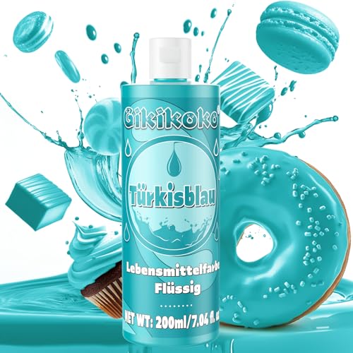 Lebensmittelfarbe - Gikikoko 200ml Lebensmittelfarbe Flüssig Hoch Konzentriert, Lebensmittelfarben, Food Coloring für Backen Macaron Cake Jello Fondantieren Teig Kuchen Slime Uvm Toppings -Türkisblau von Gikikoko