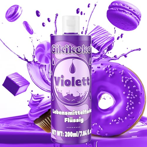 Lebensmittelfarbe - Gikikoko 200ml Lebensmittelfarbe Flüssig Hoch Konzentriert, Lebensmittelfarben, Food Coloring für Backen Macaron Cake Jello Fondantieren Teig Kuchen Slime Uvm Toppings - Violett von Gikikoko