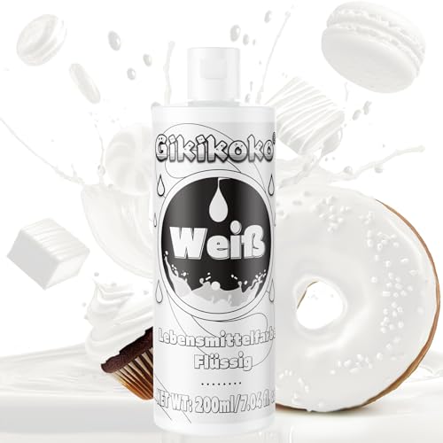 Lebensmittelfarbe - Gikikoko 200ml Lebensmittelfarbe Flüssig Hoch Konzentriert, Lebensmittelfarben, Food Coloring für Backen Macaron Cake Jello Fondantieren Teig Kuchen Slime Uvm Toppings (Weiß) von Gikikoko