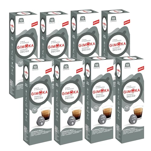 Gimoka, Kaffeekapseln Espresso Deciso, Intensität 10/10, 80 Kapseln Kompatibel mit Kaffeemaschinen der Marke Tchibo Cafissimo, Kräftiger Geschmack mit Noten von Kakao, 8 Packungen à 10 von Gimoka