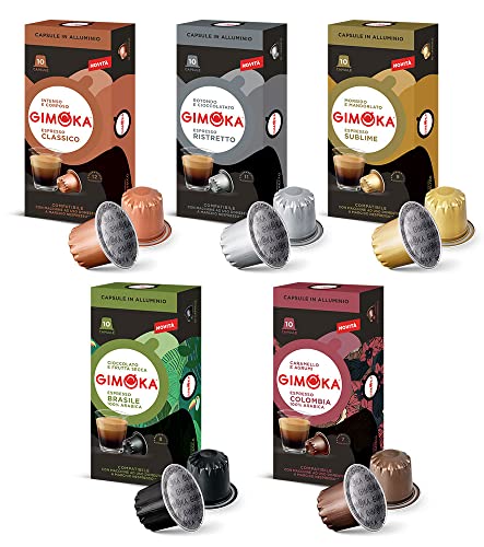 Gimoka Kaffeekapseln Espresso Vielfaltspaket, Intensität 7 bis 12-100 Kapsel aus Aluminium - Kompatibel mit Nespresso* Haushalts-Espressomaschinen - Hergestellt in Italien von Gimoka