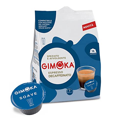 Gimoka Entkoffeinierte Kaffeekapseln Espresso Soave Decaf, Intensität 7-64 Kapseln Kompatibel mit Kaffeemaschinen der Marke Nescafè* Dolce Gusto*, 64 Stück (4 x 16 Getränke), Hergestellt in Italien von Gimoka