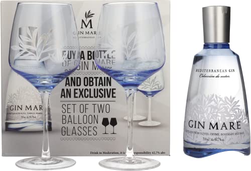 Gin Mare Mediterranean Gin 42,7% Vol. 0,7l in Geschenkbox mit 2 Gläsern von Gin Mare