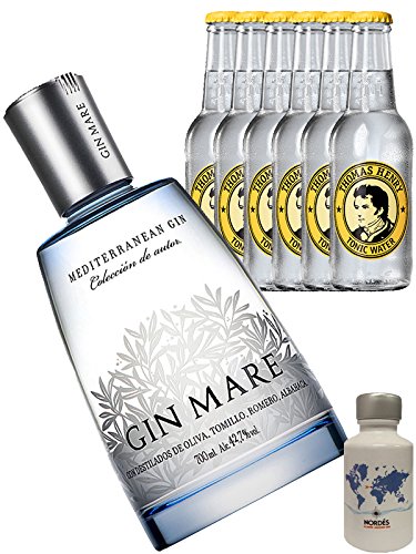 Gin-Set Gin Mare aus Spanien 0,7 Liter + Nordes 5 cl Miniatur + 6 Thomas Henry Tonic Water 0,2 Liter von Gin Mare