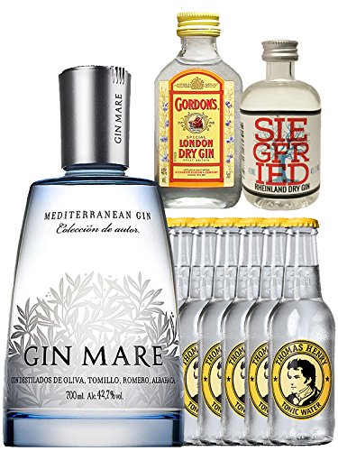 Gin-Set Gin Mare aus Spanien 0,7 Liter + Siegfried Dry Gin Deutschland 4cl + Gordons Dry Gin 5cl + 8 Thomas Henry Tonic Water 0,2 Liter von Gin Mare