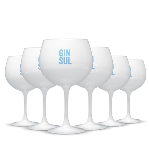 Gin Sul – Gingläser 6er-Set - Weisse Gin-Tonic-Ballon-Gläser mit Aufdruck - Hochwertige, spülmaschinenfeste, bauchige Copo-Gläser für Drinks, Aperitifs, Cocktails - 19,5 x 10,9 cm - 620 ml von Gin Sul