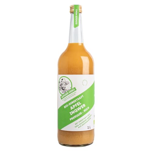 Ginger Hero BIO-Apfel-Ingwer Direktsaft aus 100% BIO-Bourbon-Ingwer aus Madagaskar & Äpfeln von Streuobstwiesen aus dem Badischen, ohne Zucker und künstliche Zusatzstoffe, 1000 ml von Ginger Hero