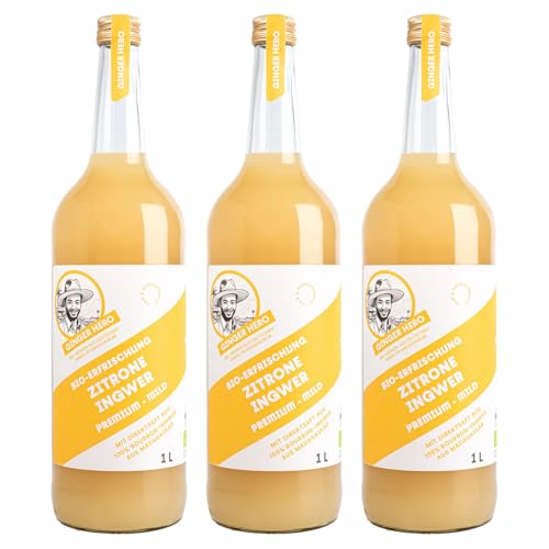 Ginger Hero BIO-Drink Zitrone-Ingwer aus 100% BIO-Bourbon-Ingwer aus Madagaskar(DEÖKO-007), ohne Zucker und künstliche Zusatzstoffe, 3x1000 ml von Ginger Hero