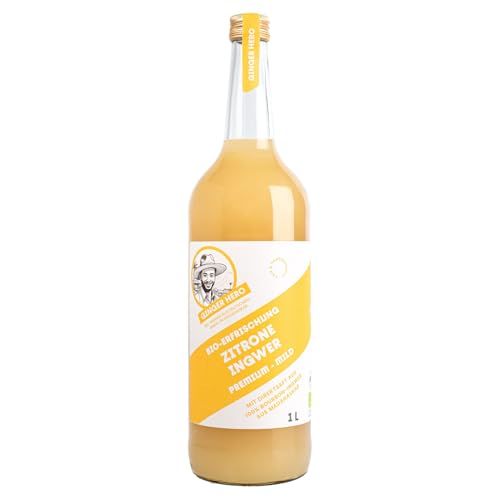 Ginger Hero BIO-Drink Zitrone-Ingwer aus 100% BIO-Bourbon-Ingwer aus Madagaskar(DEÖKO-007), ohne Zucker und künstliche Zusatzstoffe, 1000 ml von Ginger Hero