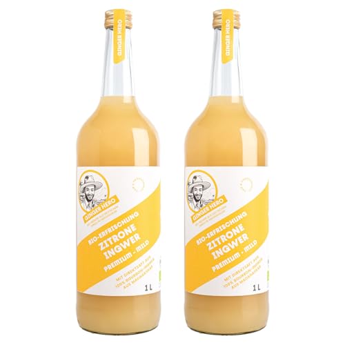 Ginger Hero BIO-Drink Zitrone-Ingwer aus 100% BIO-Bourbon-Ingwer aus Madagaskar, ohne Zucker und künstliche Zusatzstoffe, 2x1000 ml von Ginger Hero