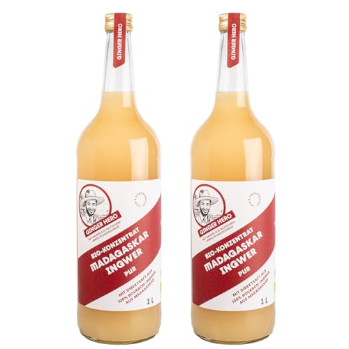 Ginger Hero BIO-Ingwer-Konzentrat-PUR mit 100% Direktsaft aus 100% BIO-Bourbon-Ingwer aus Madagaskar, ohne Zucker und künstliche Zusatzstoffe, 2x1000 ml von Ginger Hero