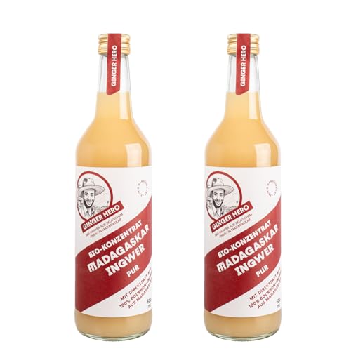 Ginger Hero BIO-Ingwer-Konzentrat-PUR mit 100% Direktsaft aus 100% BIO-Bourbon-Ingwer aus Madagaskar, ohne Zucker und künstliche Zusatzstoffe, 2x500 ml von Ginger Hero