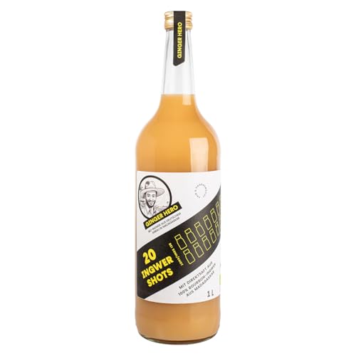 Ginger Hero BIO-Ingwer-Shot aus 100% reinem Direktsaft aus 100% BIO-Bourbon-Ingwer aus Madagaskar, ohne Zucker und künstliche Zusatzstoffe, 1000 ml von Ginger Hero