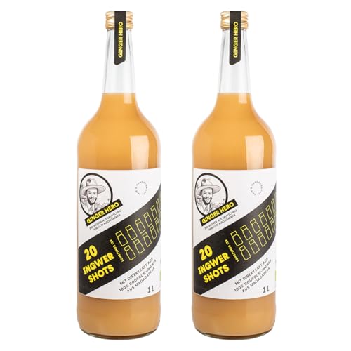 Ginger Hero BIO-Ingwer-Shot aus 100% reinem Direktsaft aus 100% BIO-Bourbon-Ingwer aus Madagaskar, ohne Zucker und künstliche Zusatzstoffe, 2x1000 ml von Ginger Hero