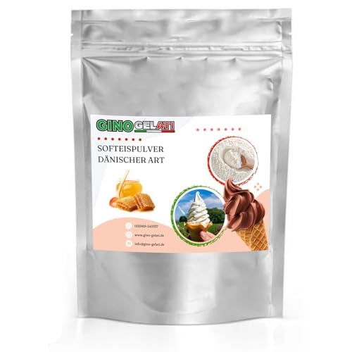 Gino Gelati Dänisches Softeis Pulver, verschiedene Sorten in verschiedenen Größen verfügbar, einfache und schnelle Zubereitung, Made in Germany, Vegan (1 Kg, Honig) von Gino Gelati