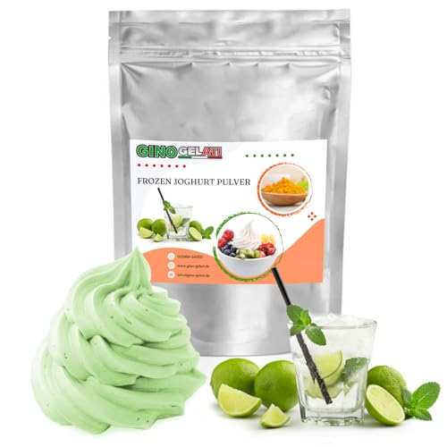 Gino Gelati Frozen Joghurt Pulver mit verschiedenen alkoholischen Geschmäckern, alkoholfrei, Made in Germany, schnelle und einfache Zubereitung ohne Eismaschine möglich (1 Kg, Limette Caipirinha) von Gino Gelati