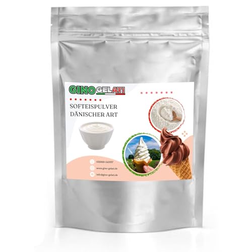 Gino Gelati Joghurt Dänisches Softeis Pulver, Herstellung mit oder ohne Eismaschine möglich, schnelle und einfache Zubereitung, Made in Germany, Vegetarisch und Vegan (1 Kg, Joghurt) von Gino Gelati