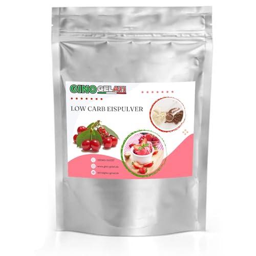 Gino Gelati Low Carb Eis Pulver Vegan Zucker-, laktosefrei mit fruchtigem Geschmack, schnelle und einfache Zubereitung, Made in Germany, Herstellung ohne Maschine (1 Kg, Sauerkirsche) von Gino Gelati