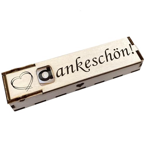 Dankeschön! - Holz Geschenkbox geschliffen mit Spruch Lasergravur inkl. Duplo Schokoriegel Schokolade Geschenkidee Handarbeit von Girahlutions