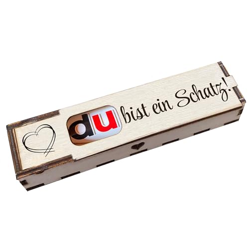 Du bist ein Schatz! - Holz Geschenkbox geschliffen mit Spruch Lasergravur inkl. Duplo Schokoriegel Schokolade Geschenkidee Handarbeit von Girahlutions