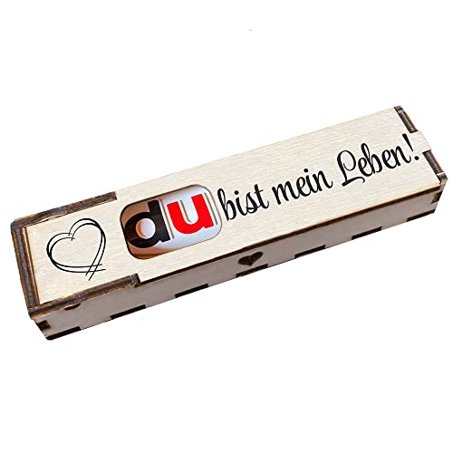 Du bist mein Leben Holz Geschenkbox geschliffen mit Spruch Lasergravur inkl. Duplo Schokoriegel Schokolade Geschenkidee Handarbeit von Girahlutions