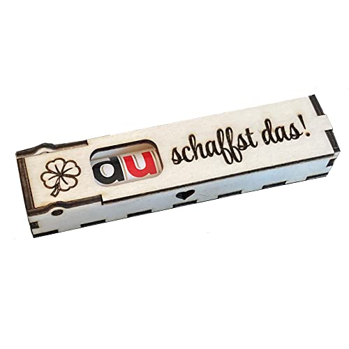 Du schaffst das! (Rechteck) - Holz Geschenkbox geschliffen mit Spruch Lasergravur inkl. Duplo Schokoriegel Schokolade Geschenkidee Handarbeit von Girahlutions