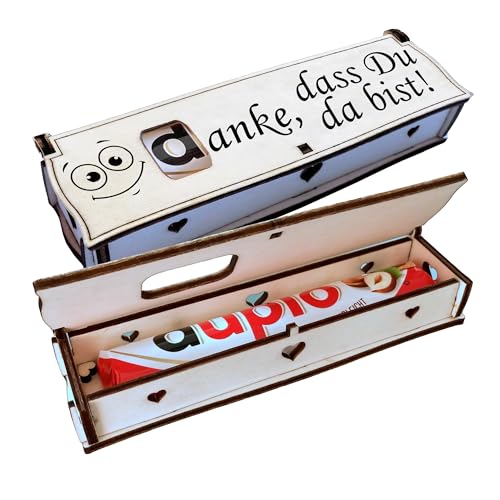 Duplo Holz Geschenkbox mit Lasergravur inkl. Schokoriegel | Neues Design | Mitbringsel | Holzbox mit Spruch | Geschenkidee | Handarbeit (Danke, dass Du da bist!) von Girahlutions