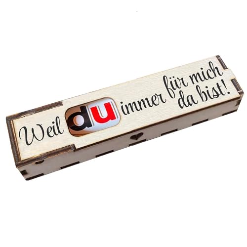 Duplo Holzbox mit Schokoriegel Geschenkbox mit Spruch Gravur Schokolade Mitbringsel Geschenkidee (Weil Du immer für mich da bist) von Girahlutions