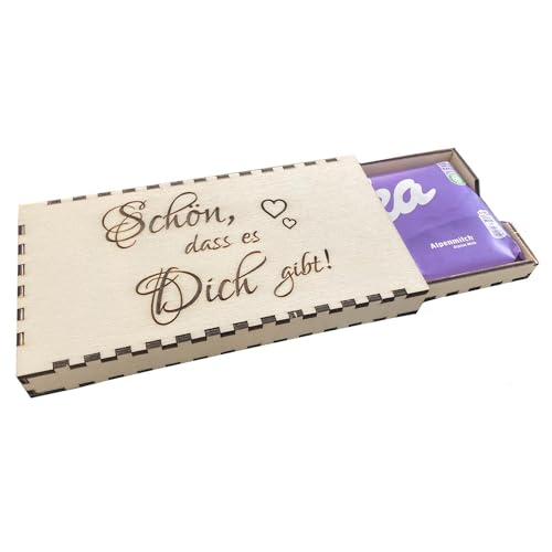 Holz Box Geschenkbox mit Gravur Spruch für 1 Tafel Schokolade Geschenkidee Schön, dass es Dich gibt von Girahlutions