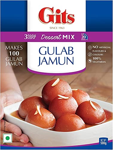 Gits Gulab Jamun Dessert Mix 500g - Klassische kleine süße Kugeln - gesüßt in zuckerhaltigem Sirup - fertig in 3 einfachen Schritten Dessertmischung (1er Pack) von Gits