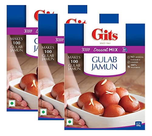 Gits Gulab Jamun Dessert Mix 500g - Klassische kleine süße Kugeln - gesüßt in zuckerhaltigem Sirup - fertig in 3 einfachen Schritten Dessertmischung (3er Pack) von Gits