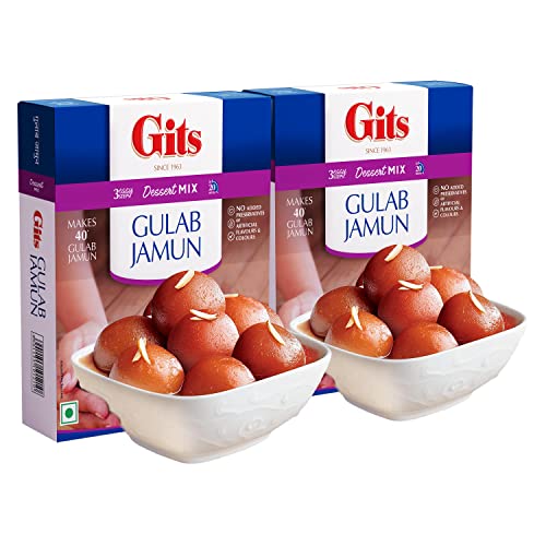 Gits Instant Gulab Jamun Dessertmischung, ergibt 40 pro Packung, rein pflanzlich, leckeres indisches Dessert und Mithai, 400 g (2 Stück, je 200 g), weiß von Gits