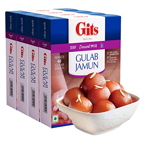 Gits Instant Gulab Jamun Dessertmischung, reines Gemüse, indisches Dessert und Mithai, 800 g (4 Stück, je 200 g) von Gits