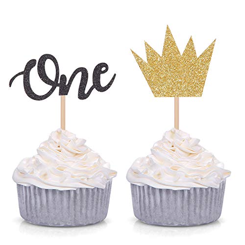 24 Counts Wild One Cupcake-Topper – Junge erster Geburtstag Party Dekorationen – Gold Krone und Schwarz One Picks von Giuffi