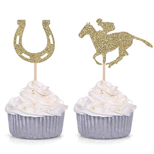 24 Kentucky Derby Cupcake-Topper Pferdemotive Party Picks Gold Glitter Party Supplies von Giuffi