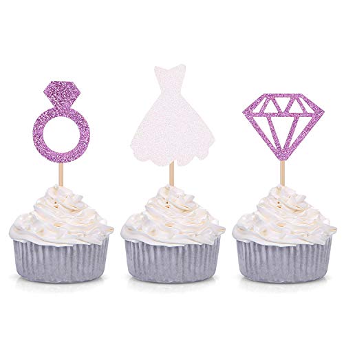 24 Stück Glitzer-Diamantenring Hochzeit Kleid Cupcake Topper Verlobung Brautschmuck Brautschmuck von Giuffi