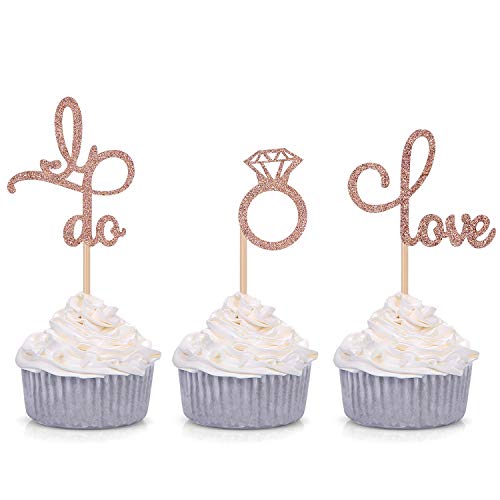 24 Stück Gold Glitzer Love Diamant Ring I Do Cupcake Topper für Hochzeit Brautparty Dekoration von Giuffi