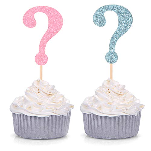 Cupcake-Dekoration, 24 Stück, glitzernde Fragezeichen, für Jungen oder Mädchen, Party-Dekoration, Blau und Pink von Giuffi