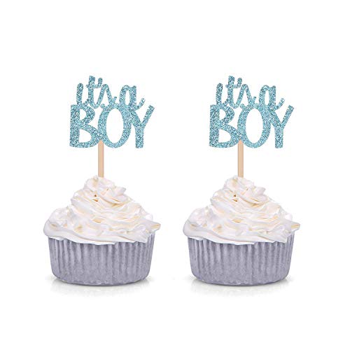 Cupcake-Topper, Aufschrift „It's a Boy“, blau, glitzernd, Party, Babyparty, Dekorationen – Set mit 24 Stück von Giuffi