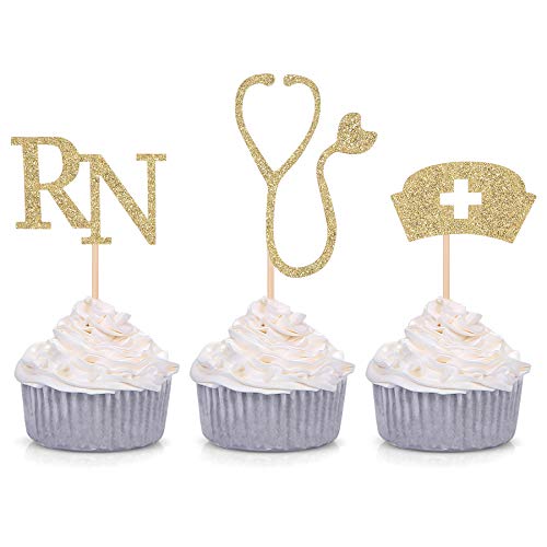 Cupcake-Topper, medizinisches Thema, Krankenschwester, Schule, Abschlussfeier, Dekorationen - Gold von Giuffi