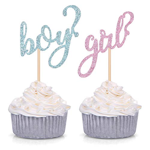 Cupcake-Topper für Babyparty, Motiv Junge oder Mädchen, Rosa oder Blau, 24 Stück von Giuffi