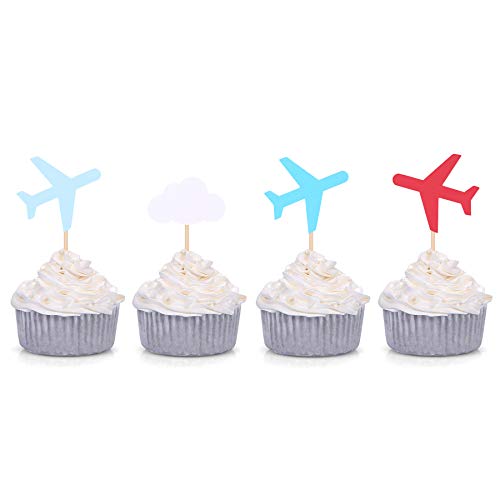 Cupcake-Topper mit Wolke und Flugzeug, für Babyparty, Dekoration wie Zeit fliegt, 24 Stück von Giuffi