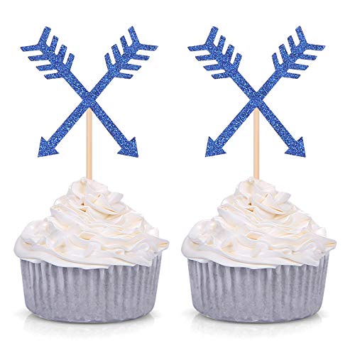 Cupcake-Topper mit blauem Glitzer-Pfeil, für Jungen, Geburtstag, Tribal-Themen-Dekoration, 24 Stück von Giuffi