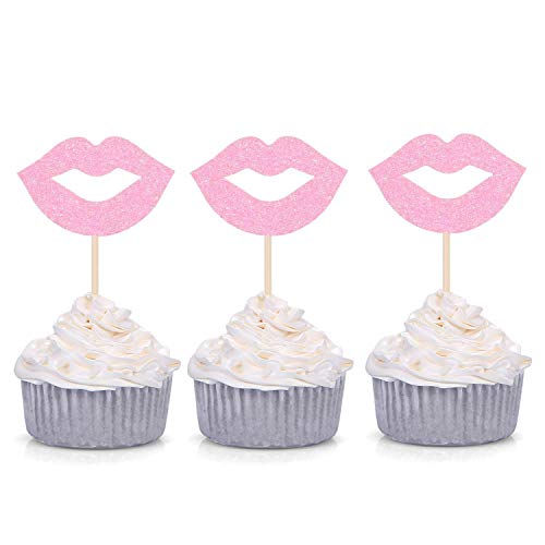 Cupcake-Topper mit rosa Lippen, Junggesellinnenabschied, Brautparty-Dekoration, 24 Stück von Giuffi