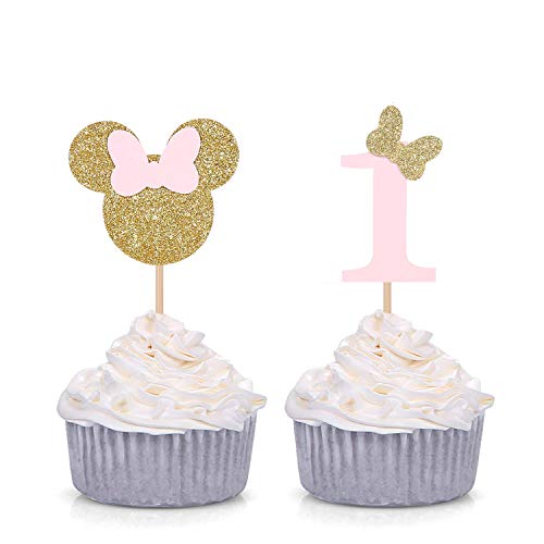 Giuffi Cupcake-Topper Für Den Ersten Geburtstag,Minnie Mouse,Pink/Gold,24 Stück Rosa und Gold von Giuffi