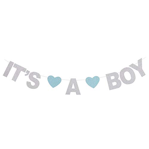 Glittery It's a Boy Banner für Gender Reveal Party Supplies Dekorationen – Silber von Giuffi